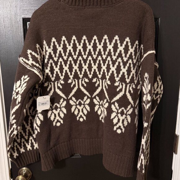NWT Altard State Crew Neck Sweater Brown Cream Medium - Picture 5 of 5